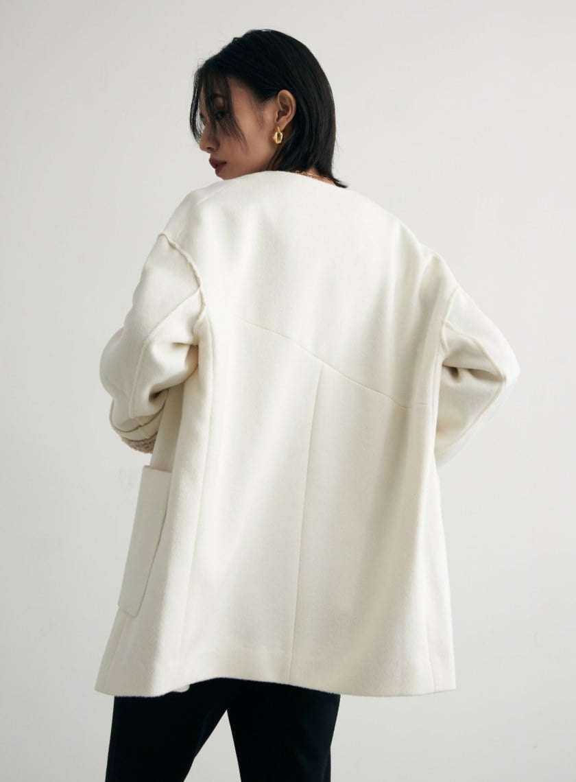 羊毛翻領落肩口袋大衣